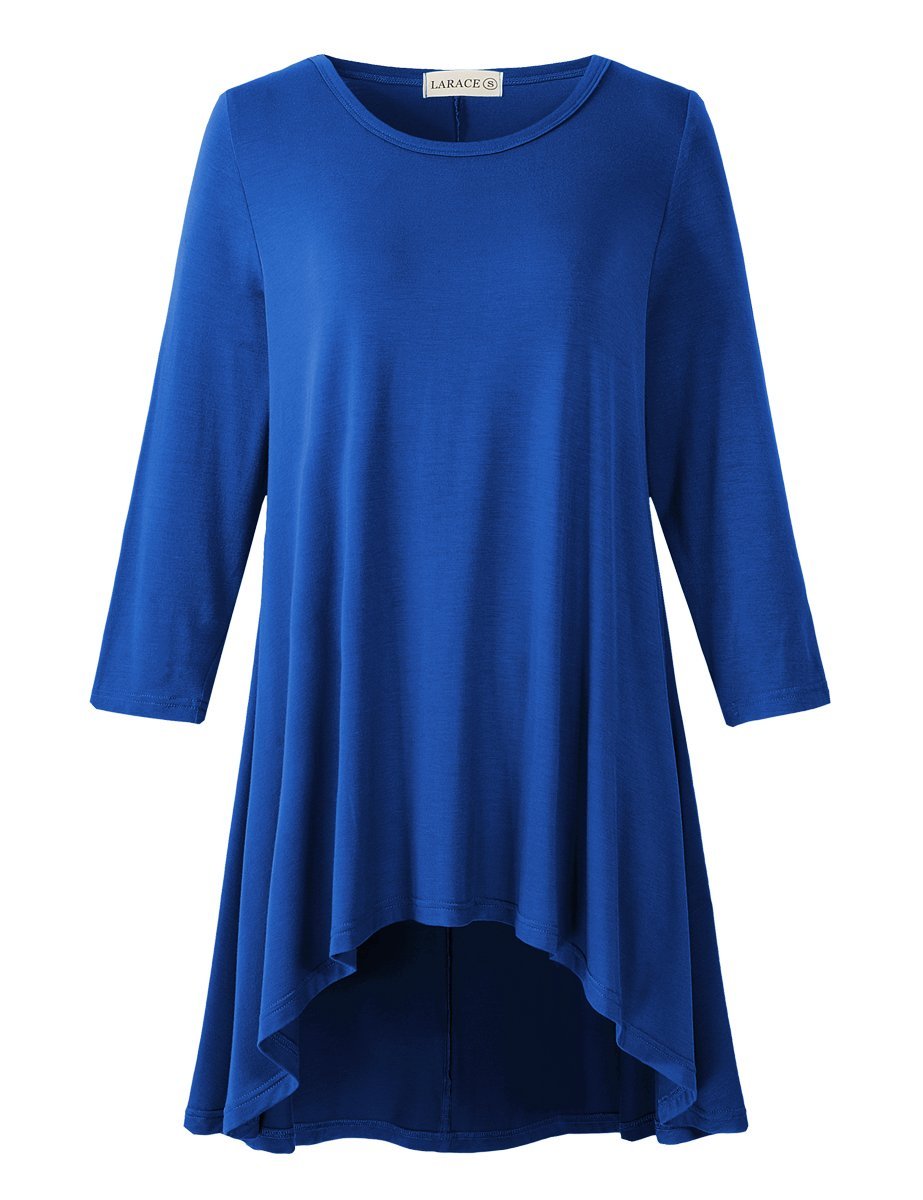 Women's Plus Size 3/4 Sleeve Loose Fit Flare Swing Tunic Basic T Shirt-LARACE 8052.