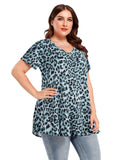 Women V Neck Loose Fit Flowy Short Sleeve Plus Size Casual Tops - LARACE 8059.