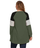 Plus Size Color Block Long Sleeve Tunic Striped Raglan Pullover - LARACE 8087.