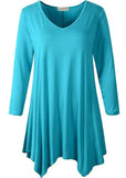 V-Neck Plain Swing Tunic Top Casual Long-sleeved T-shirt-LARACE  8035.