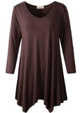 V-Neck Plain Swing Tunic Top Casual Long-sleeved T-shirt-LARACE  8035.