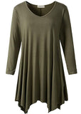 V-Neck Plain Swing Tunic Top Casual Long-sleeved T-shirt-LARACE  8035.