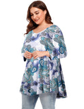 V Neck Loose Fit Flowy Long Sleeve Tunics Tops Plus Size for Women - LARACE 8056.