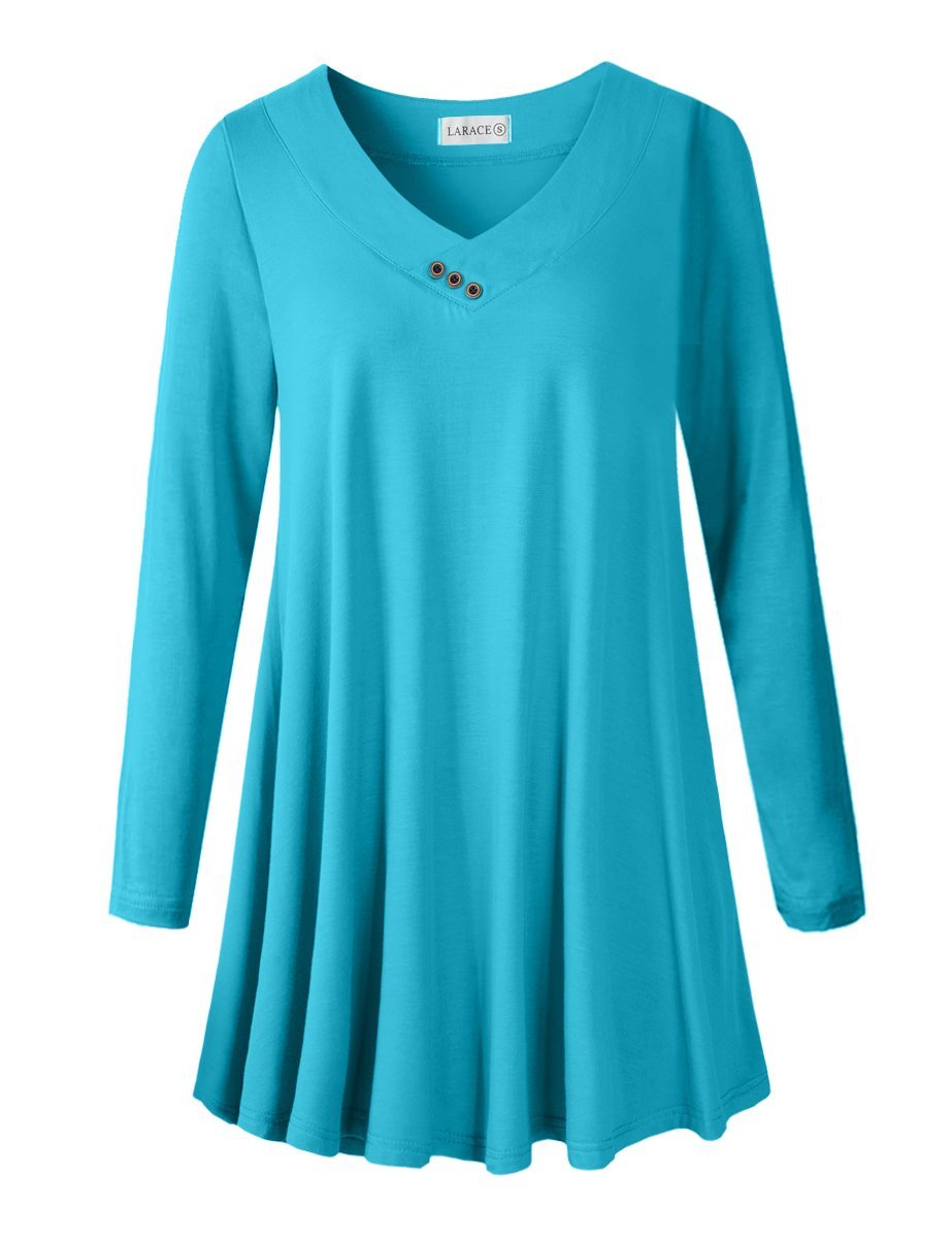 Women's Plus Size Tunic Long Sleeve V Neck Blouses Basic Shirt-LARACE 8055.