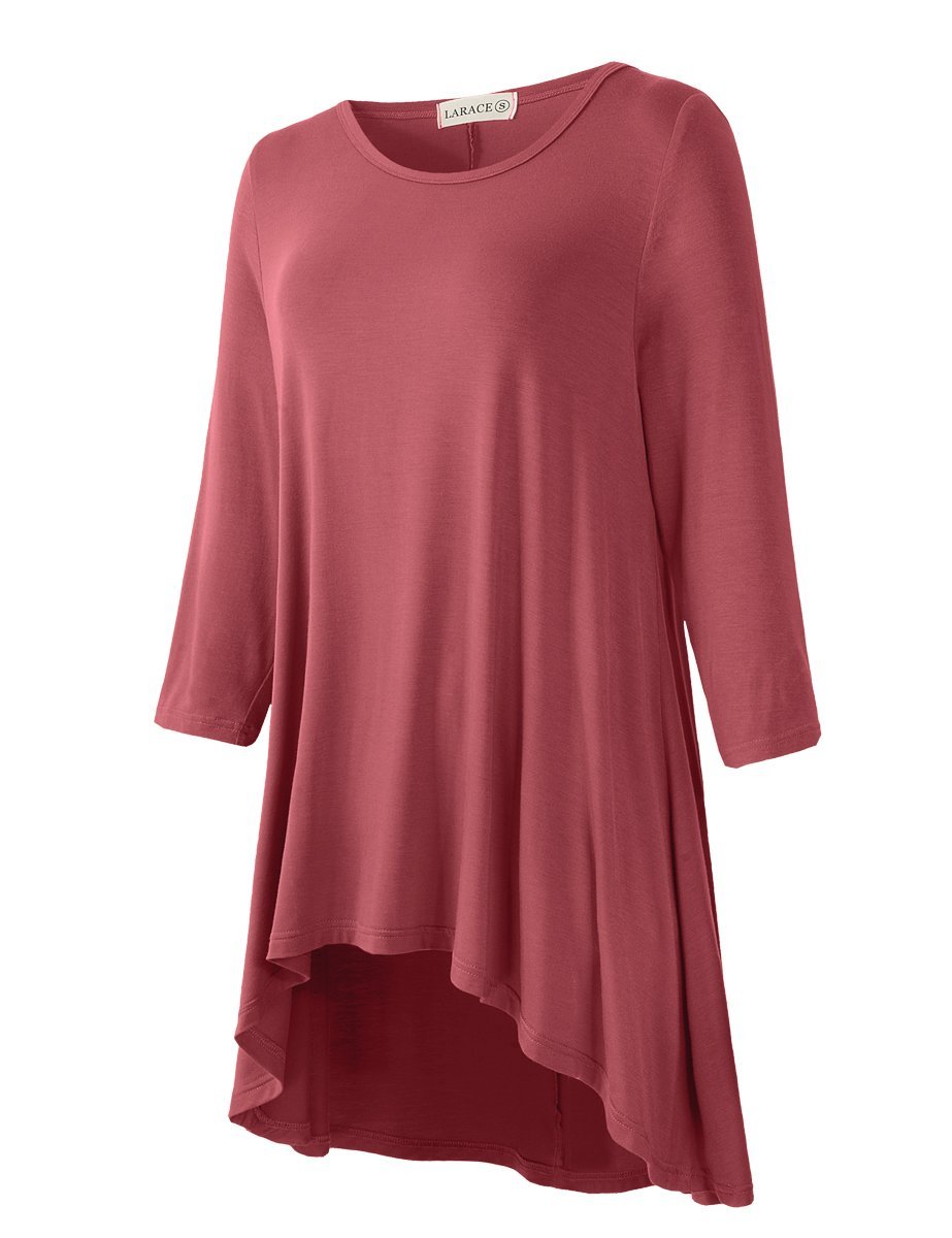 Women's Plus Size 3/4 Sleeve Loose Fit Flare Swing Tunic Basic T Shirt-LARACE 8052.