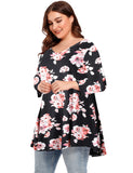 V Neck Loose Fit Flowy Long Sleeve Tunics Tops Plus Size for Women - LARACE 8056.