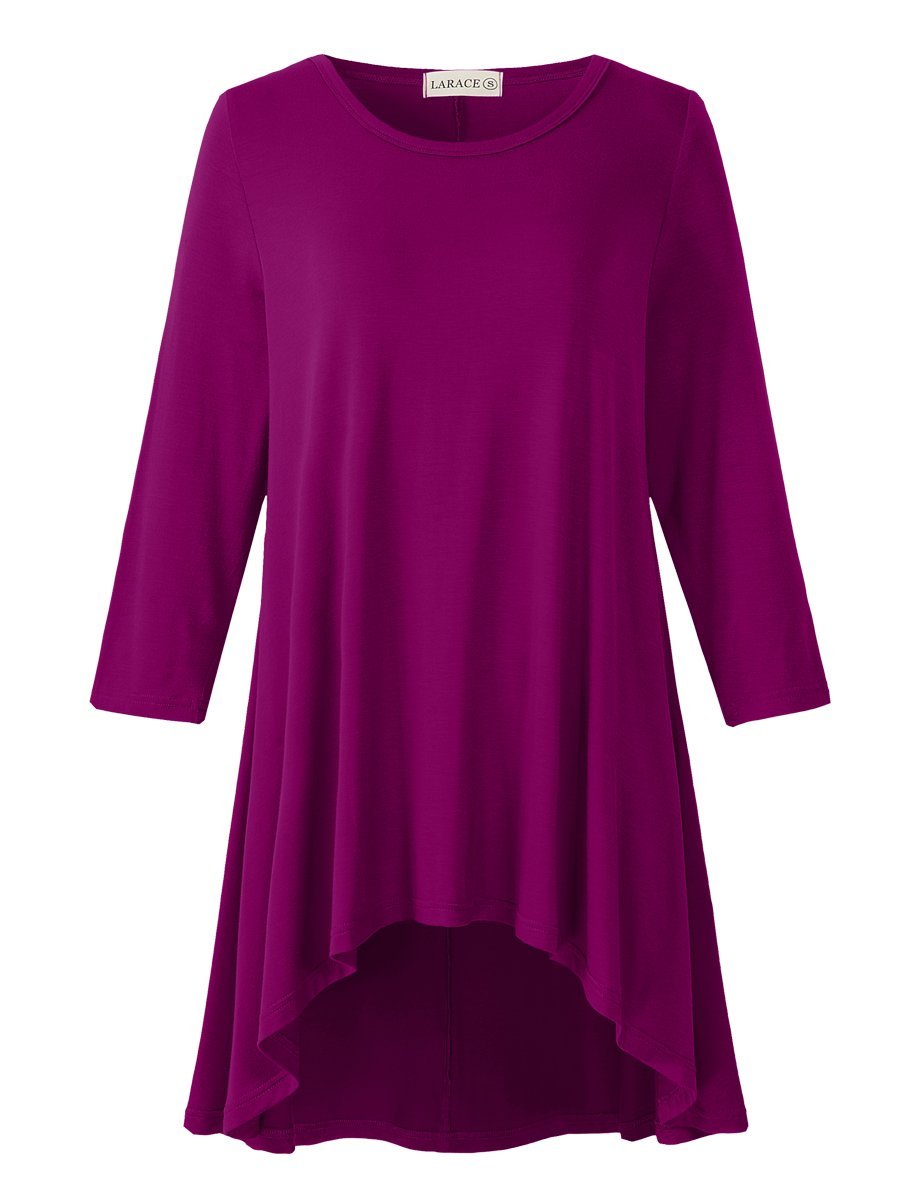 Women's Plus Size 3/4 Sleeve Loose Fit Flare Swing Tunic Basic T Shirt-LARACE 8052.