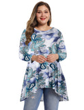 Women's Plus Size Tops floral printed 3/4 Sleeve Loose Fit Flare Swing Tunic -LARACE 8052.