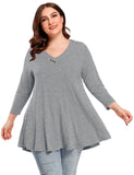 Women's Plus Size  V Neck Blouses 3/4 Sleeve Basic T Shirt-LARACE 8058.