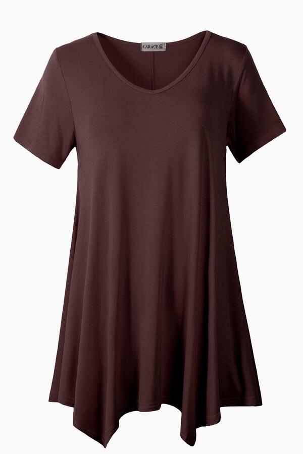 Casual T Shirt V-Neck Solid Color Tops for Leggings-LARACE 8036.