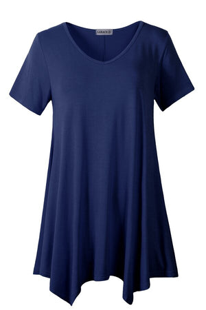Casual T Shirt V-Neck Solid Color Tops for Leggings-LARACE 8036