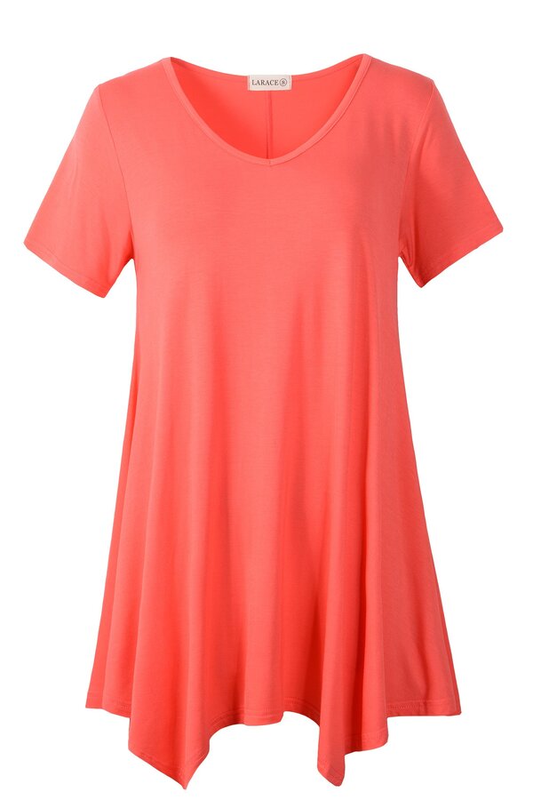 Casual T Shirt V-Neck Solid Color Tops for Leggings-LARACE 8036.