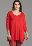 V-Neck Plain Swing Tunic Top Casual Long-sleeved T-shirt-LARACE  8035.