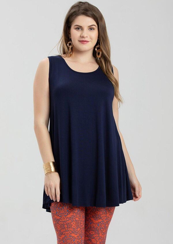 Crew Neck Swing Flare Solid Sleeveless Tank Top - LARACE 8032.