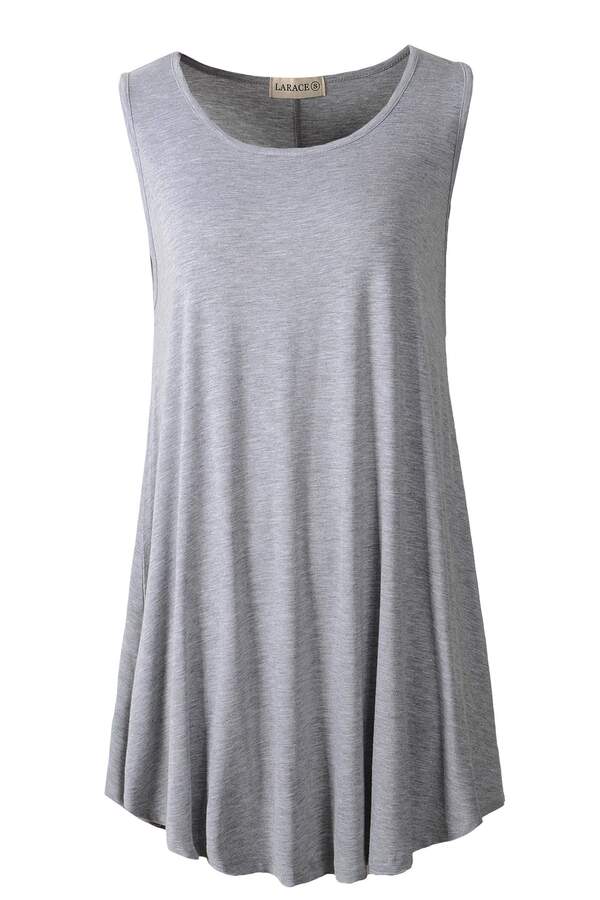 Round Neckline Swing Flare Solid Sleeveless Tank Top - LARACE