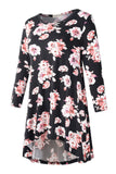 Women's Plus Size Tops floral printed 3/4 Sleeve Loose Fit Flare Swing Tunic -LARACE 8052.