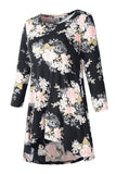 Women's Plus Size Tops floral printed 3/4 Sleeve Loose Fit Flare Swing Tunic -LARACE 8052.