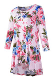 Women's Plus Size Tops floral printed 3/4 Sleeve Loose Fit Flare Swing Tunic -LARACE 8052.