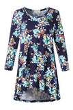 Women's Plus Size Tops floral printed 3/4 Sleeve Loose Fit Flare Swing Tunic -LARACE 8052.