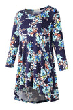 Women's Plus Size Tops floral printed 3/4 Sleeve Loose Fit Flare Swing Tunic -LARACE 8052.