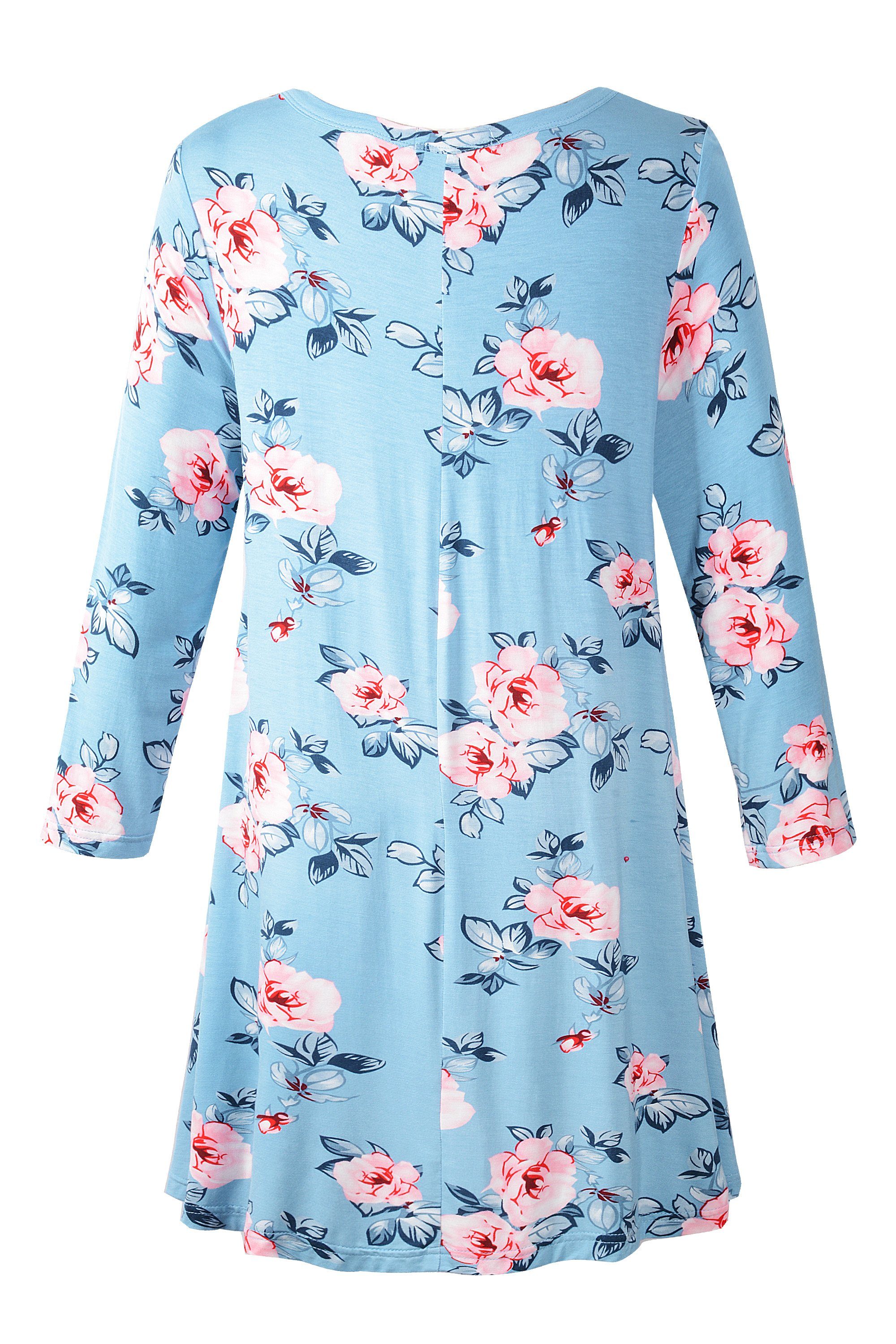 Women's Plus Size Tops floral printed 3/4 Sleeve Loose Fit Flare Swing Tunic -LARACE 8052.