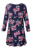 Women's Plus Size Tops floral printed 3/4 Sleeve Loose Fit Flare Swing Tunic -LARACE 8052.