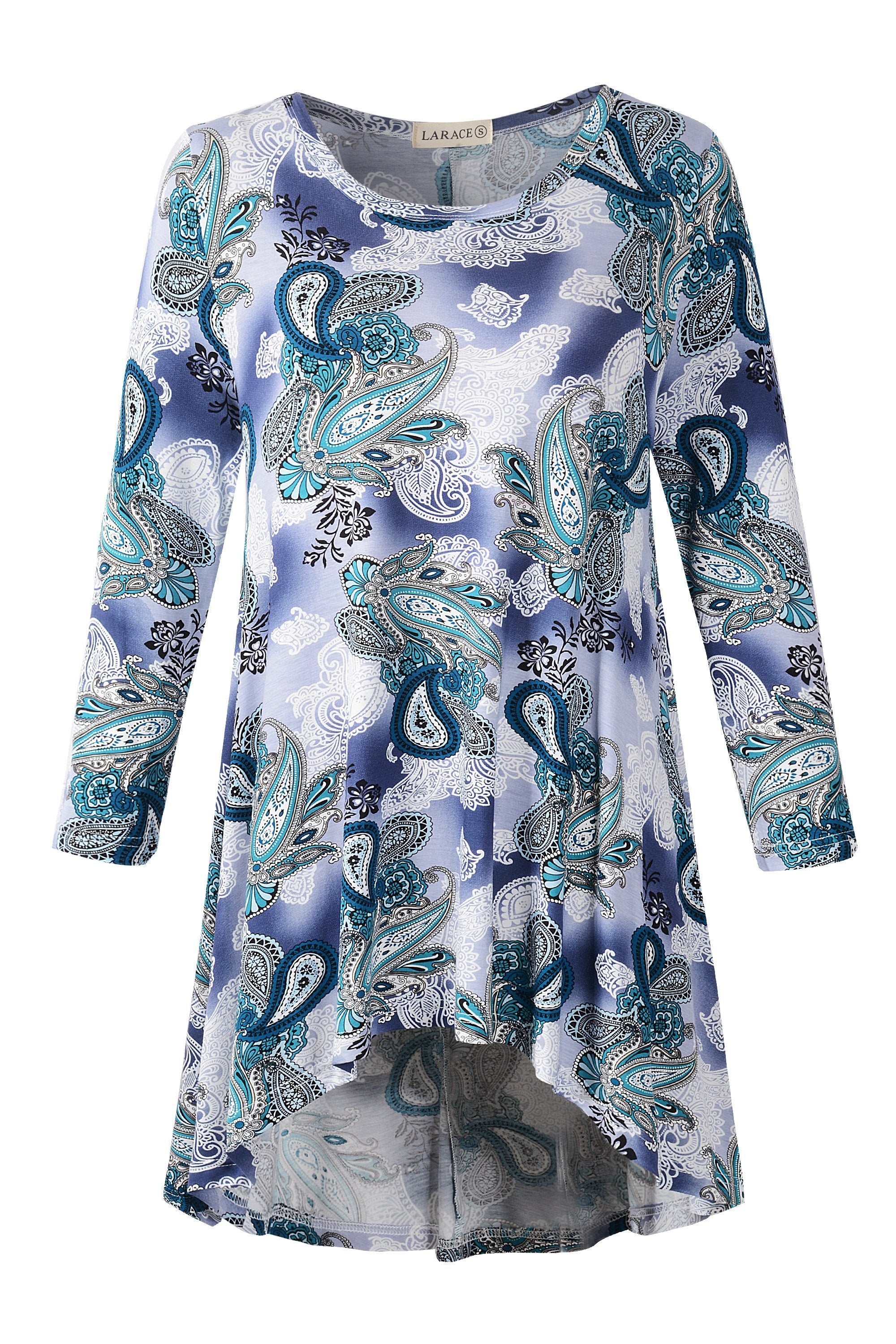 Women's Plus Size Tops floral printed 3/4 Sleeve Loose Fit Flare Swing Tunic -LARACE 8052.