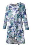 Women's Plus Size Tops floral printed 3/4 Sleeve Loose Fit Flare Swing Tunic -LARACE 8052.