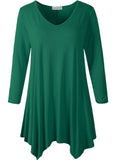 V-Neck Plain Swing Tunic Top Casual Long-sleeved T-shirt-LARACE  8035.