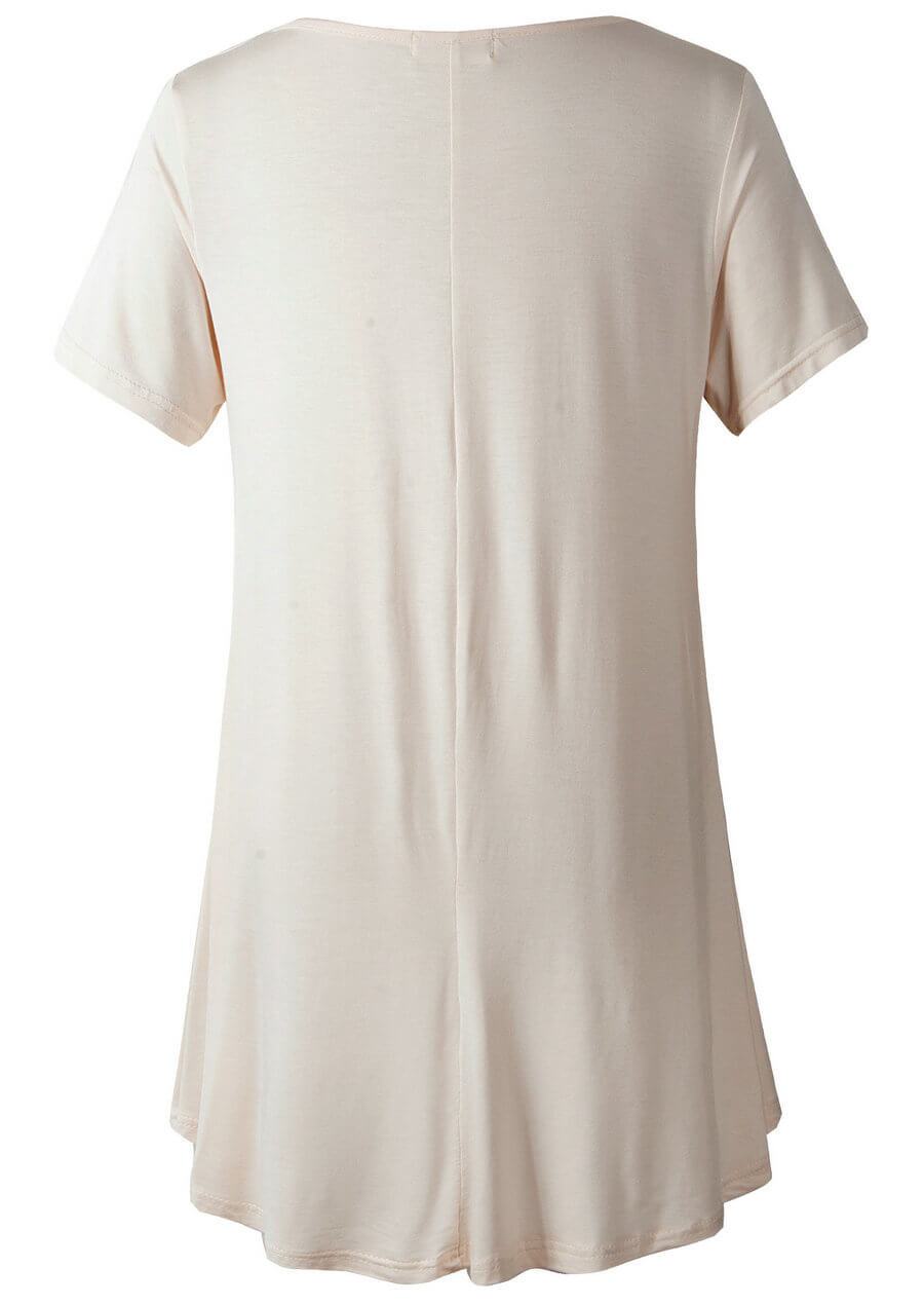 Crew Neck Short Sleeves Flare Tunic Blouse - LARACE 8031.