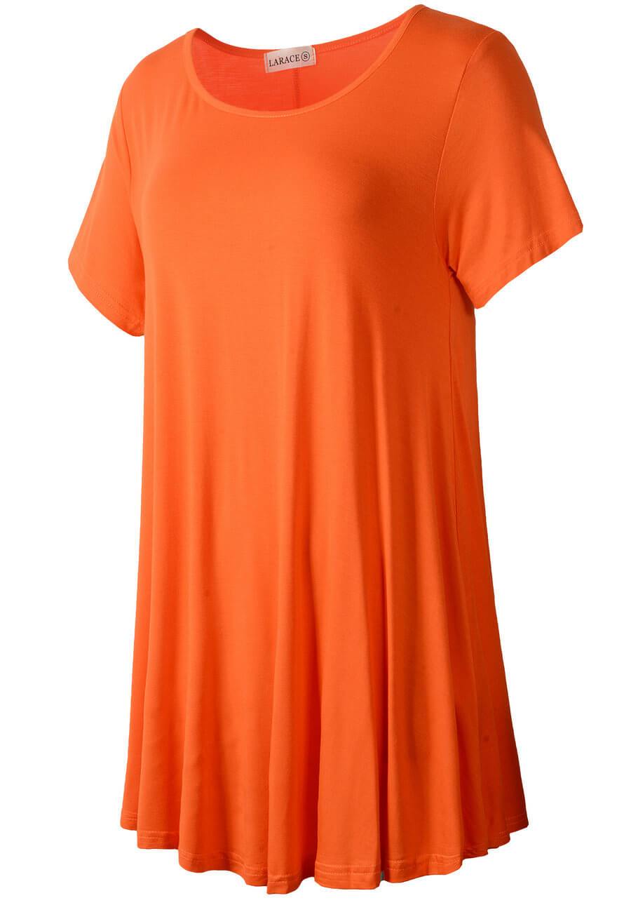 Crew Neck Short Sleeves Flare Tunic Blouse - LARACE 8031.