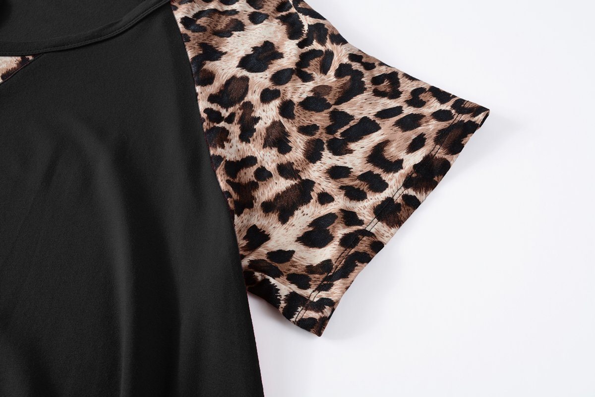 LARACE Plus Size Tunic Leopard Tops for Women Contrast Color Short Sleeve Summer T-Shirt-8065.