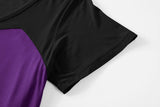 LARACE Color Block V-Neck Flattering Asymmetrical Hemline Long Shirt-8067.