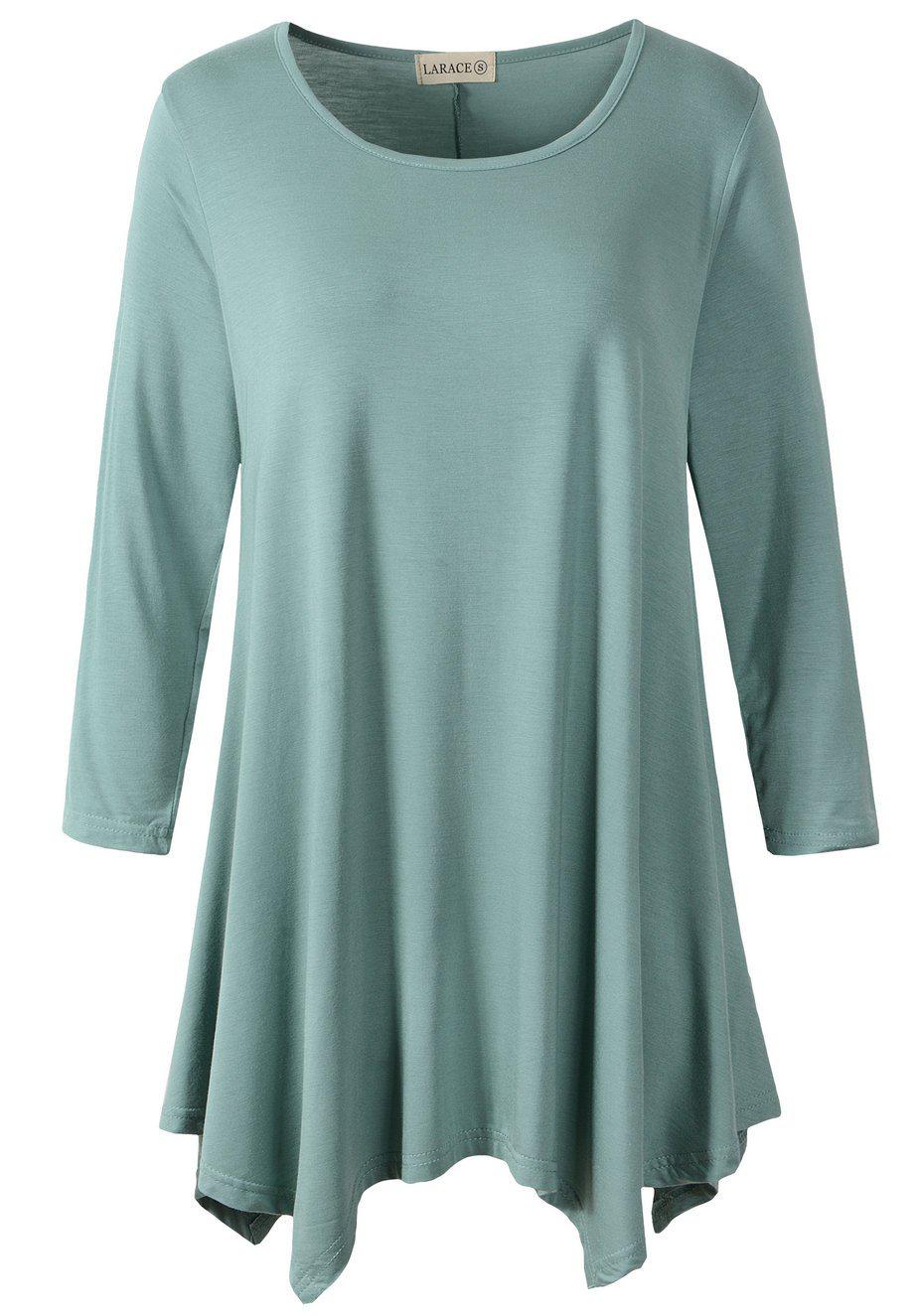 3/4 Sleeve Plus Size Tunic Tops Loose Basic Shirt - LARACE 8028 4XL-6XL.