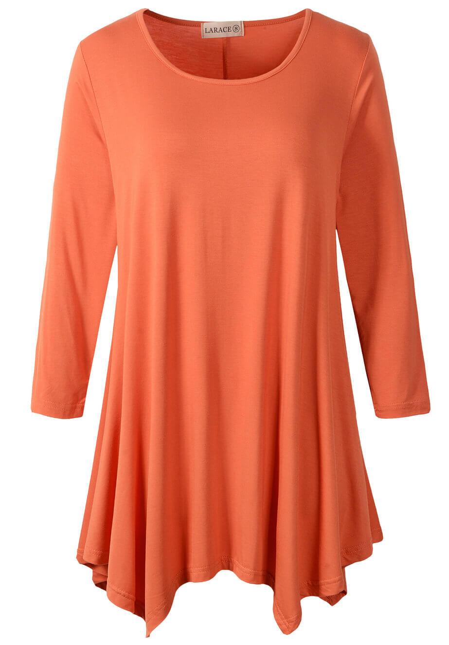 3/4 Sleeve Plus Size Tunic Tops Loose Basic Shirt - LARACE 8028 4XL-6XL.