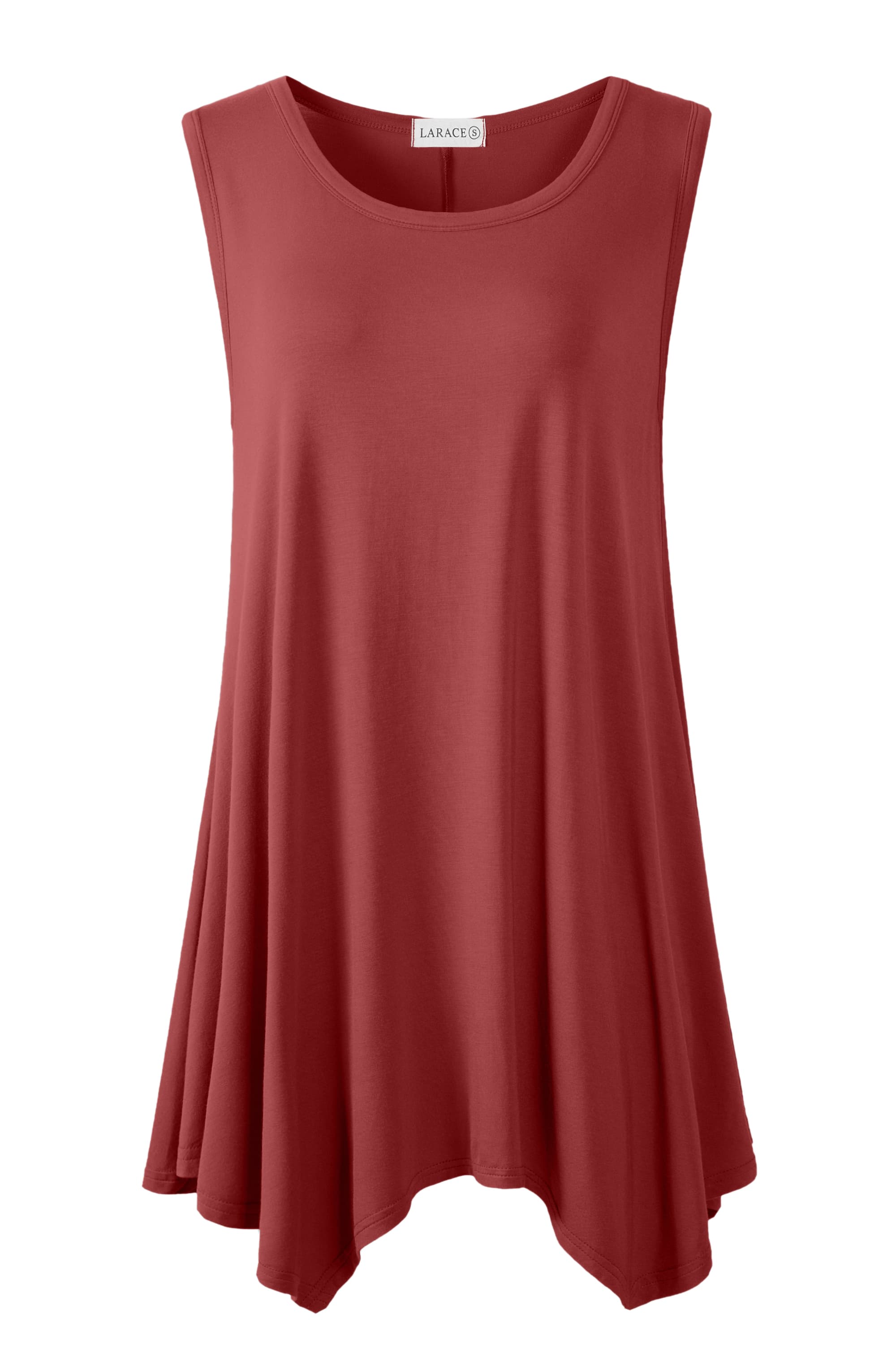 LARACE Plus Size Solid Basic Flowy Tank Tops Summer Sleeveless Tunic-8025.