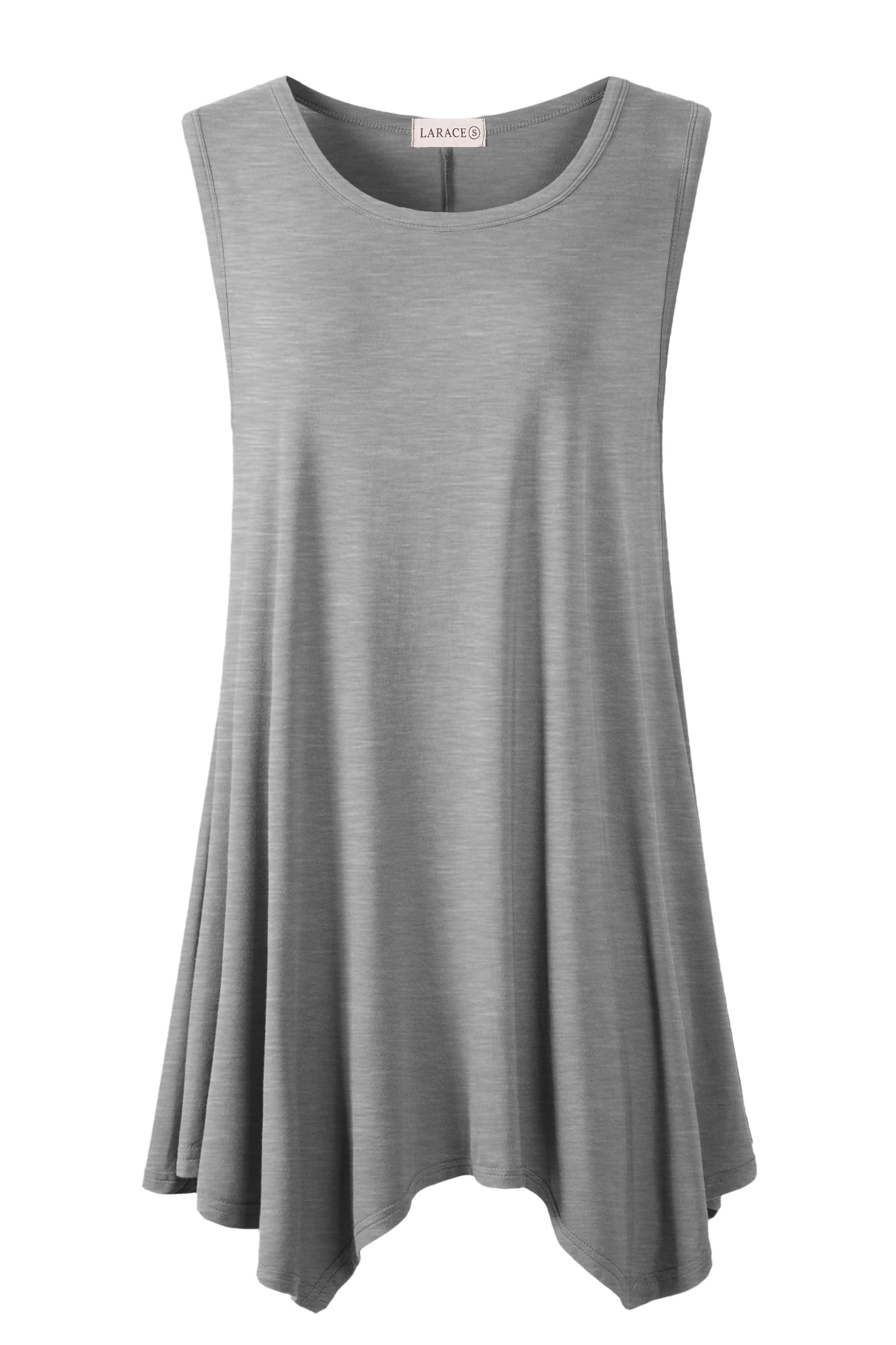 LARACE Plus Size Solid Basic Flowy Tank Tops Summer Sleeveless Tunic-8025.