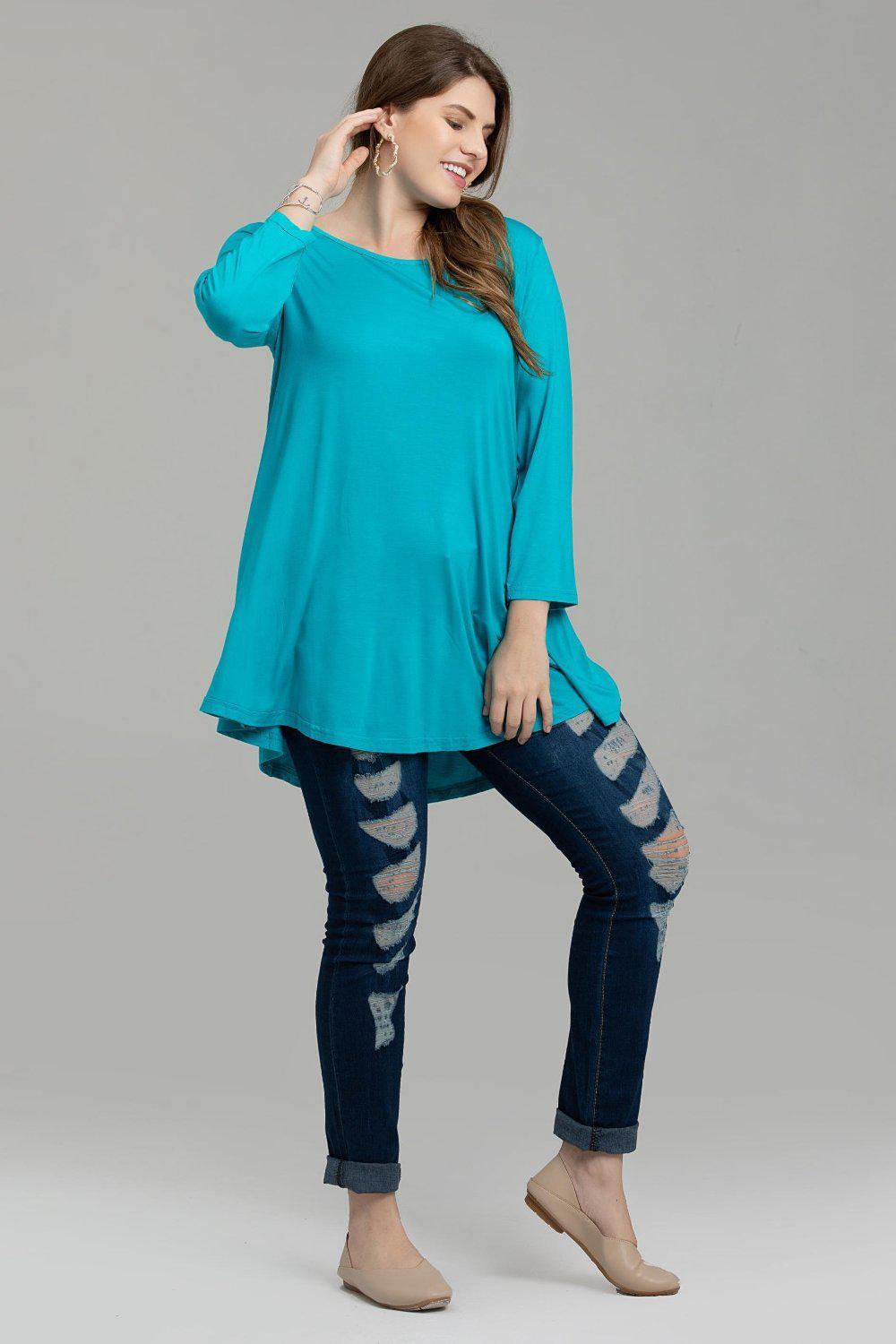 3/4 Sleeve Tunic Top Loose Fit Flare Tunic Shirt - LARACE 8033.