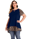 LARACE Plus Size Tunic Leopard Tops for Women Contrast Color Short Sleeve Summer T-Shirt-8065.