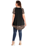 LARACE Plus Size Tunic Leopard Tops for Women Contrast Color Short Sleeve Summer T-Shirt-8065.