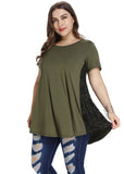 Plus Size Women Lace Short Sleeve Flare T Shirt for Leggings-LARACE 8047