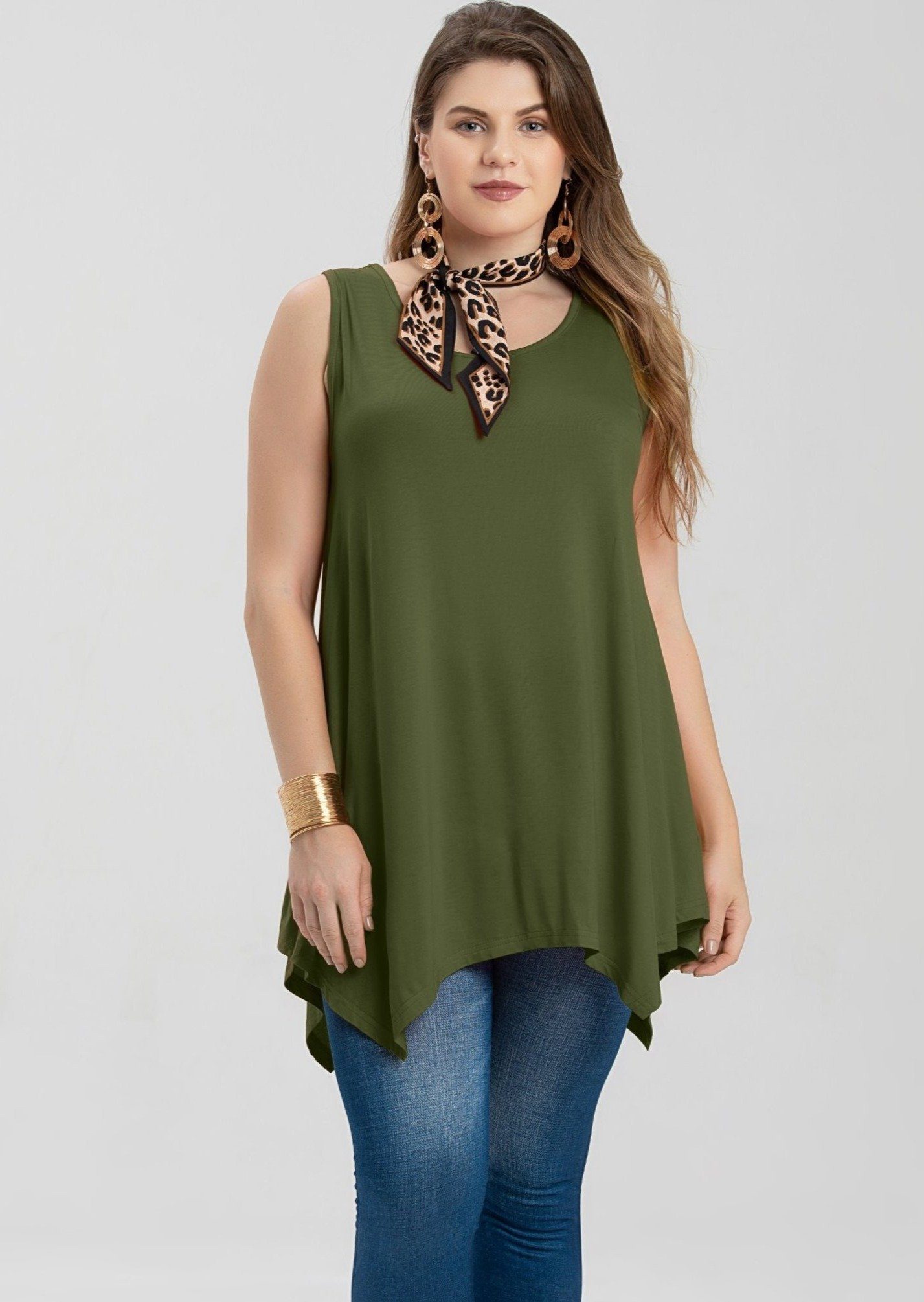 LARACE Plus Size Solid Basic Flowy Tank Tops Summer Sleeveless Tunic-8025.