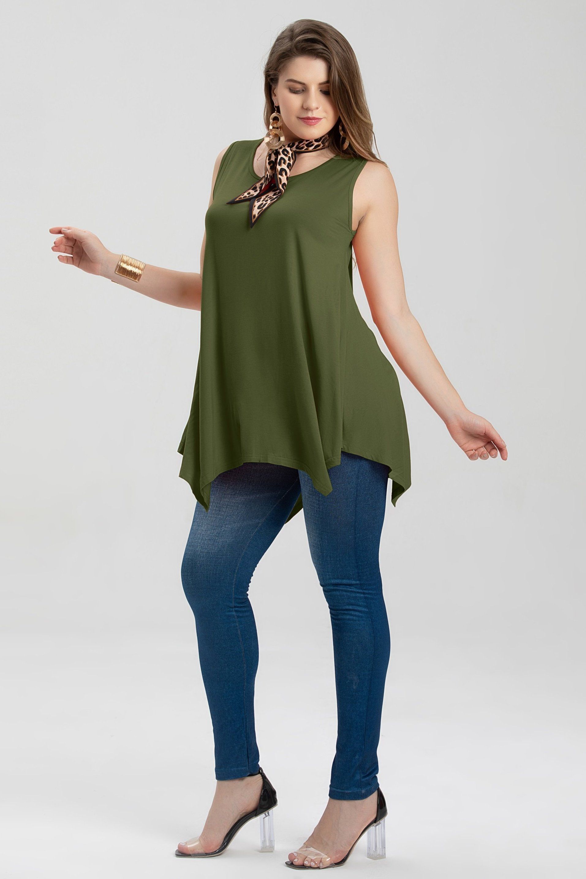 LARACE Plus Size Solid Basic Flowy Tank Tops Summer Sleeveless Tunic-8025.