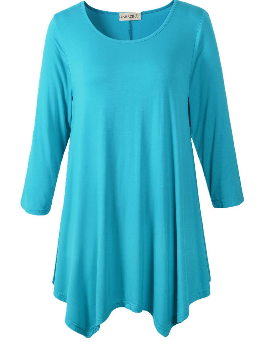 LARACE 3/4 Sleeve Plus Size Tunic Tops Loose Basic Shirt 8028 S-3 XL.