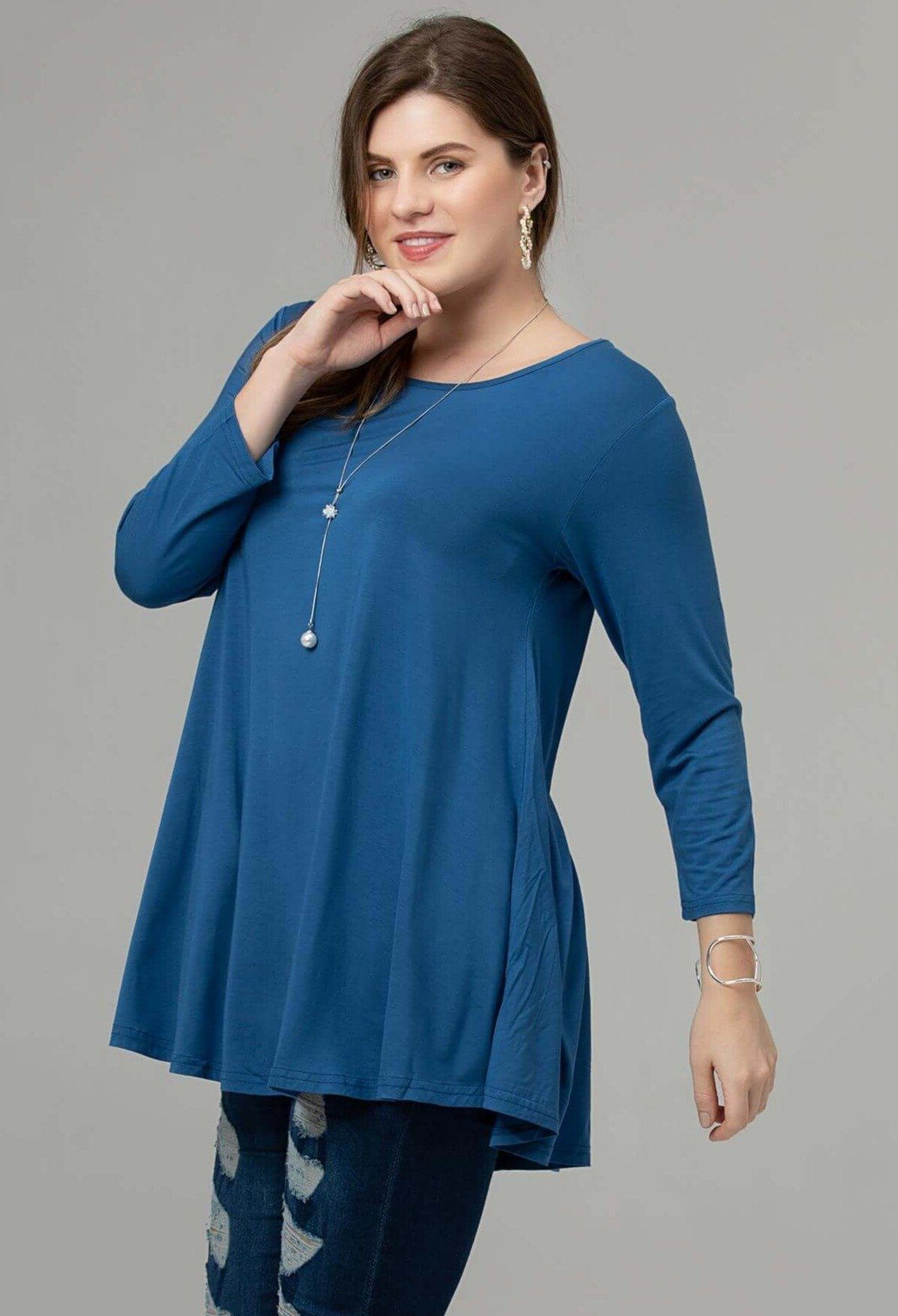 3/4 Sleeve Tunic Top Loose Fit Flare Tunic Shirt - LARACE 8033.