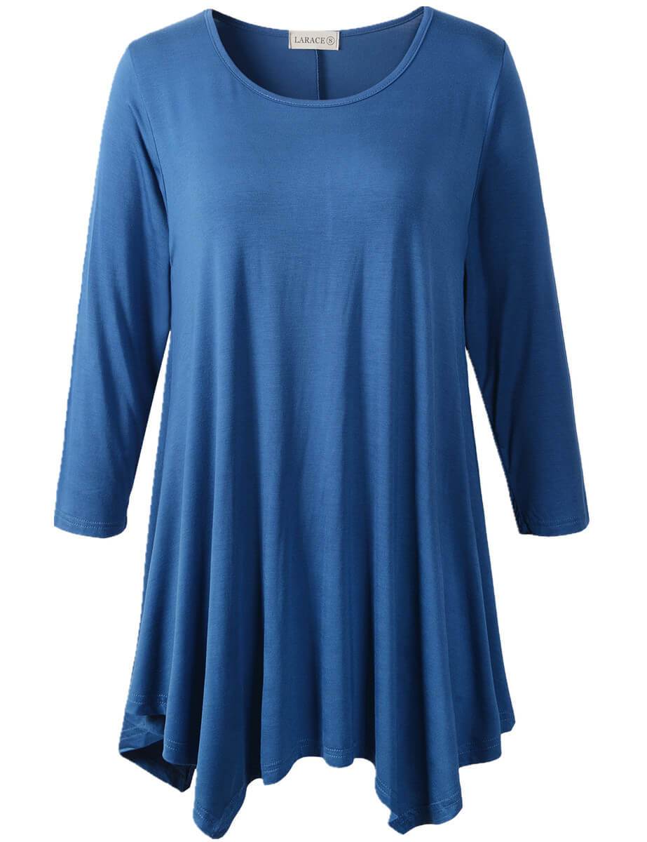 3/4 Sleeve Plus Size Tunic Tops Loose Basic Shirt - LARACE 8028 4XL-6XL.